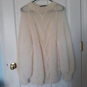 Handmade wool sweater, white, abbey knit-wear, size M/L